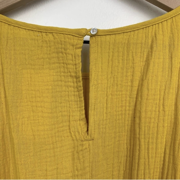 Magashoni Midi Dress Organic Gauze Size Small Yellow Button Front Short Sleeve - Picture 5 of 15